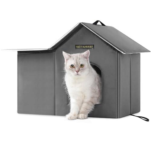 Rest-Eazzzy Outdoor Cat House, Feral Cat House Insulated with Mat and Clip, Weatherproof and Insulated, Cat Beds for Cats Kittens Puppies, Never Blow Away (Grey, M 13" X 17" X 20")