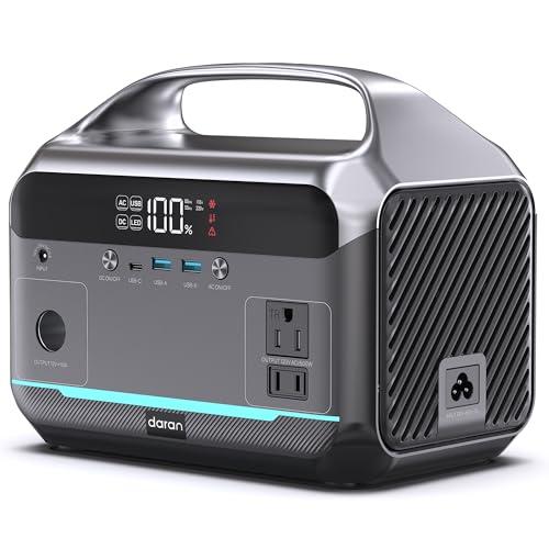 DARAN Portable Power Station 600W (1200W Peak), 288Wh (90,000mAh) Solar Generator LiFePO4 Battery with AC DC Outlets, 2hrs Fast Charging, 7-Port Design for Emergency, Hurricane (Solar Optional)