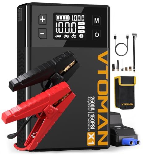 VTOMAN X1 Jump Starter with Air Compressor, Car Battery Jumper Starter (Up to 8.5L Gas/6L Diesel Engine) with 150PSI Auto Tire Inflator, 12V Portable Booster Pack, Lithium Jump Box Charger-Black