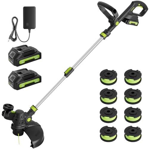 20V Cordless String Trimmer, Two 2.0Ah Battery Powered with Fast Charger, 12'' Grass Cutter with Auto Line Feed, 3-in-1 Electric Lawn Mower Grass Trimmer&Edger Lawn Tool with 8 Lines for Yard, Garden
