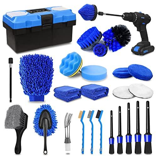 TTRCB 27Pcs Car Detailing Kit, Car Cleaning Kit, Car Detailing Brush Set, Drill Brush Set, Car Detailing Brushes, Car Wash Kit, Car Accessories, Car Cleaning Supplies for Interior, Exterior, Wheels