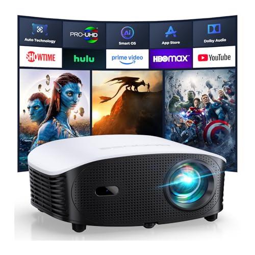 GooDee Smart Mini Projector with WiFi and Bluetooth - 1200 ANSI 4K Support, Compatible with Netflix/YouTube/Prime Video, AI Auto Focus & Keystone, Dolby Audio Home Theater Projector for Indoor/Outdoor