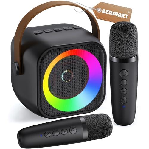 Mini Karaoke Machine, Portable Bluetooth Karaoke Speaker with 2 Wireless Microphones and Party Lights for Kids and Adults, Birthday Gifts for Girls Boys Family Home Party