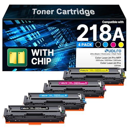Compatible HP 218A Toner Cartridges 4 Pack 3301fdw 3301 218 Toner Work for HP 218A 218X Color LaserJet Pro MFP 3301cdw 3201dw 3301sdw Printer Ink | for HP218A W2180A W2180X 218A Toner with Chip
