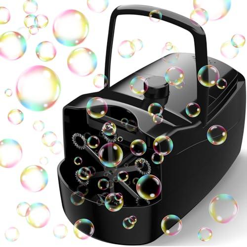 Bubble Machine, Automatic 18000+ Per Minute Big Bubbles Blower Maker for Kids Toddlers with 2 Speeds,6 Wands,Operated by Plugin or Batteries for Outdoor/Indoor Birthday Parties,Wedding (Black)