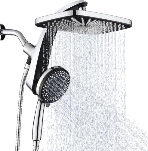 High Pressure Rain Shower Head: Upgrade Shower Heads with Handheld Spray Combo with Fixed Showerhead and 10 Sprays Handheld Shower Head, Detachable Shower head Built-in Magnetic Docking and Power Jets